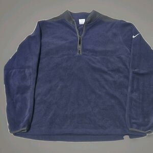 Nike Therma-Fit Fleece Pullover Jacket L Y2K Retro 2000s Navy Blue 1/4 Zip Swoos